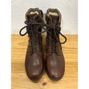 Ugg Womens Leather & Wool Winter Boots With Zip & Lace-Up Closure Size 8